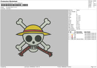 One Piece Skull Embroidery File 4 sizes