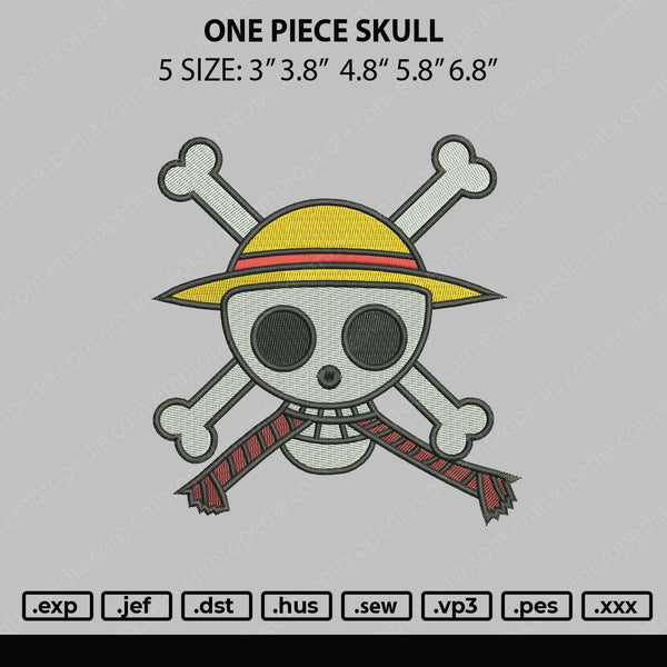 One Piece Skull Embroidery File 4 sizes