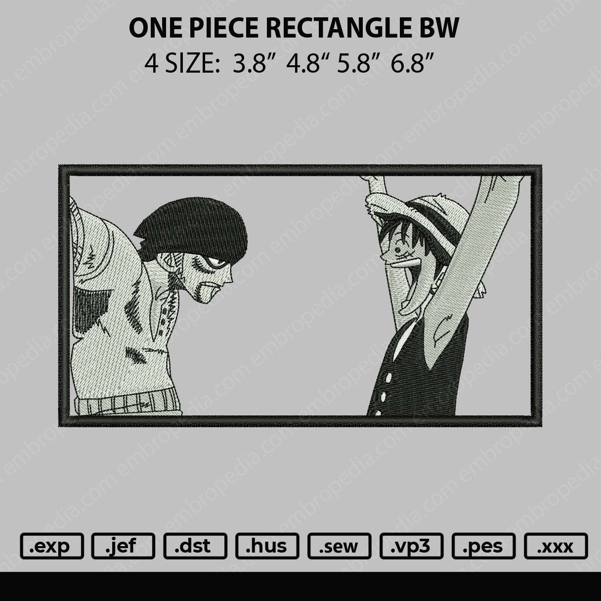 One Piece Rectangle BW Embroidery File 4 size