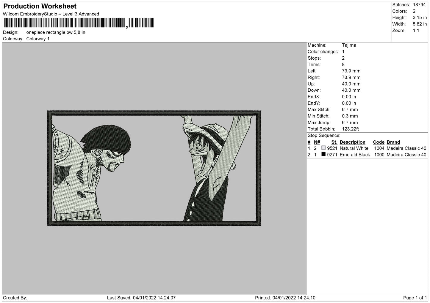One Piece Rectangle BW Embroidery File 4 size