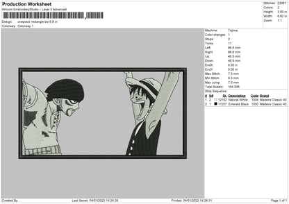 One Piece Rectangle BW Embroidery File 4 size