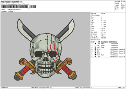 One Piece Skull Embroidery File 4 size