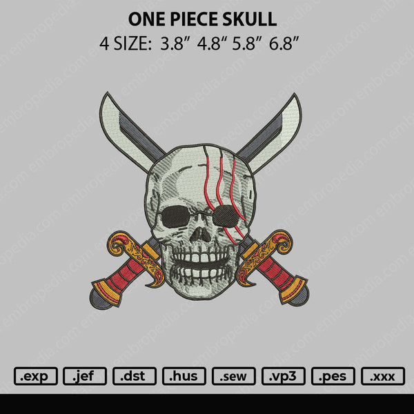 One Piece Skull Embroidery File 4 size