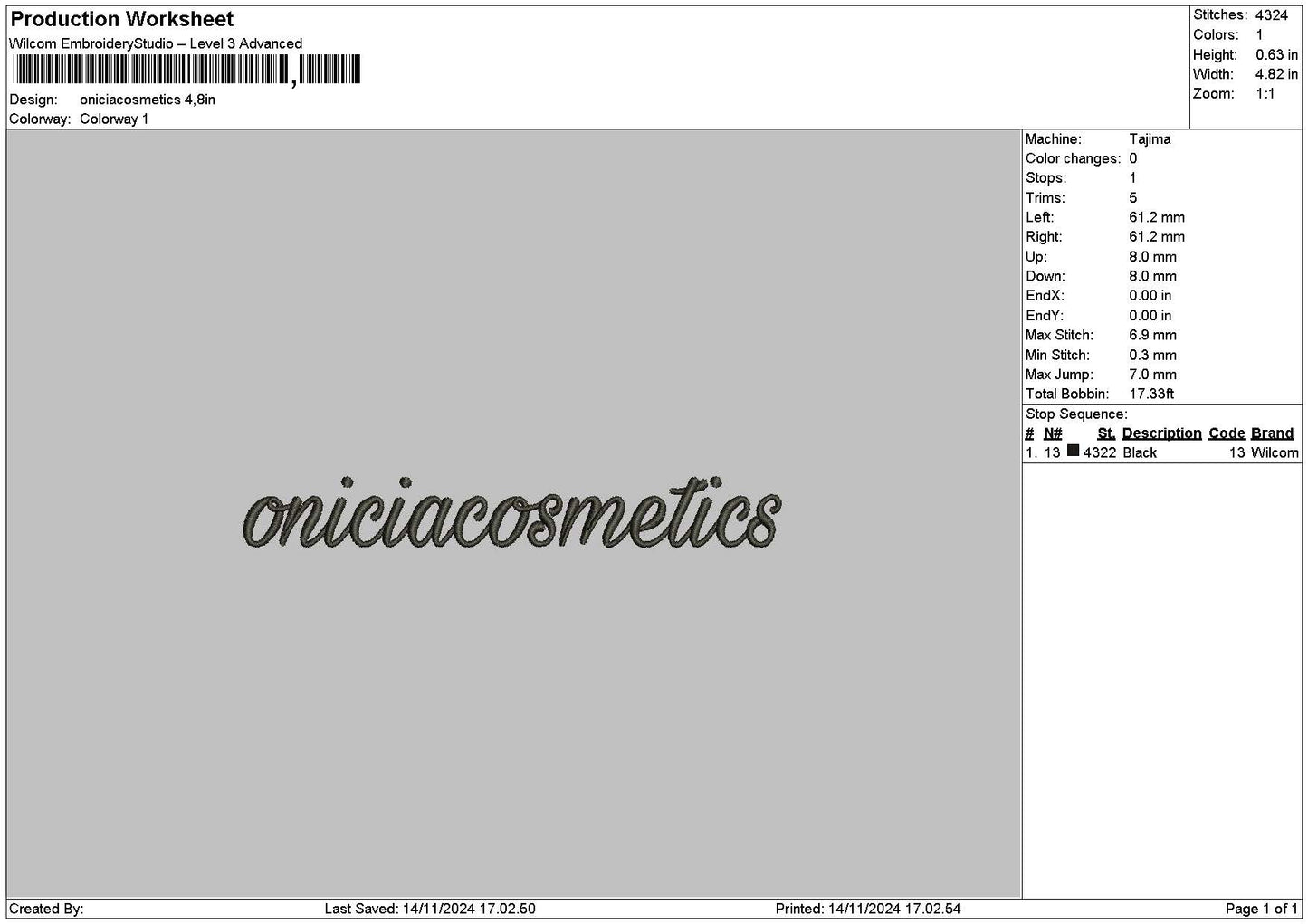 Cosmeticstext 01 Embroidery File 6 sizes