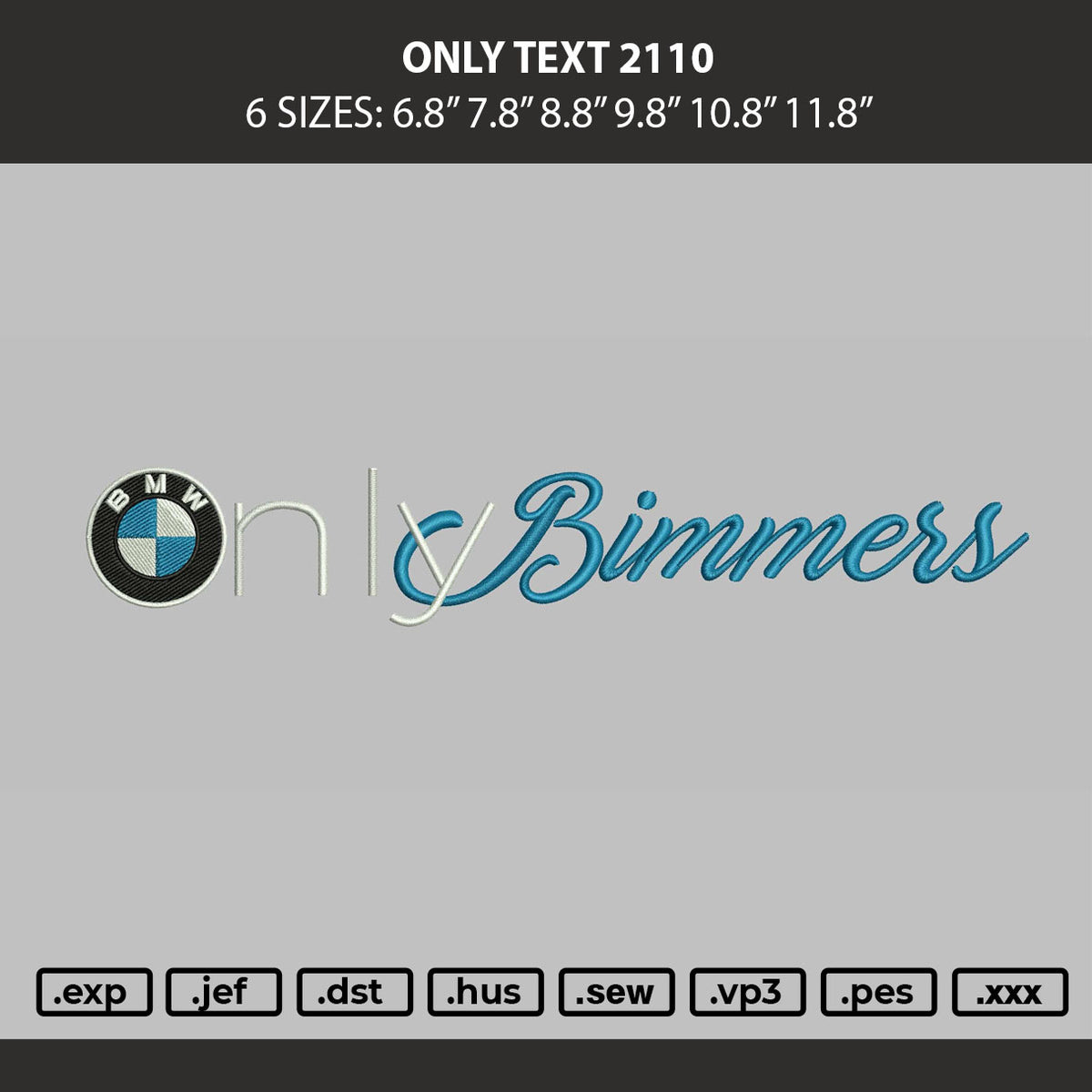 Only Text 2110 Embroidery Machine Design File 6 sizes