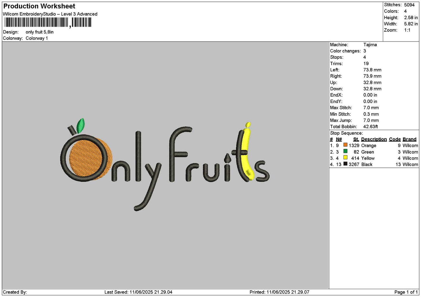 Onlyfruits Text Embroidery File 6 sizes