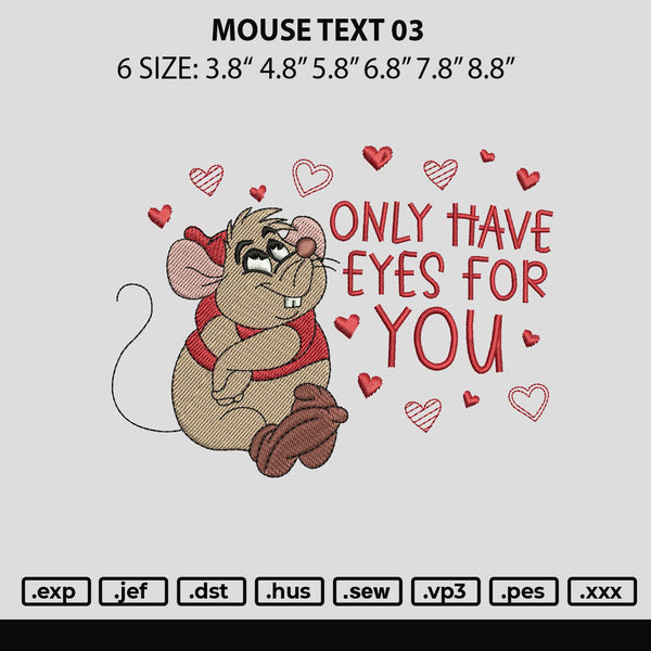 Mouse Text Embroidery File 6 sizes