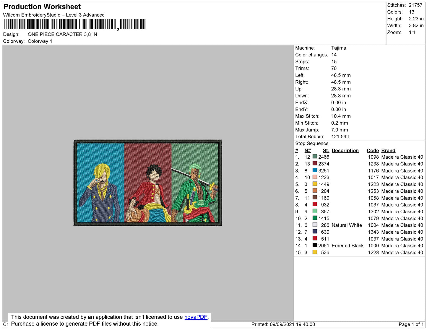 One Piece Character Embroidery File 4 size