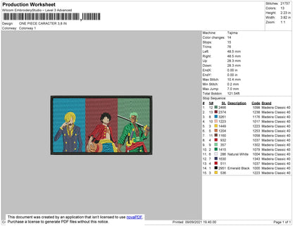One Piece Character Embroidery File 4 size