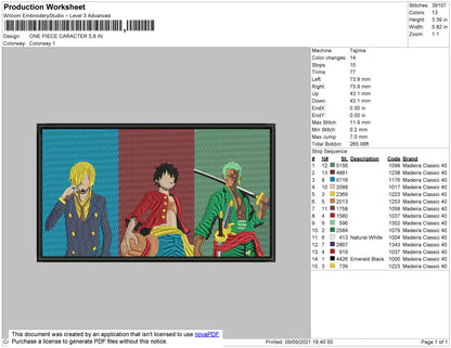 One Piece Character Embroidery File 4 size