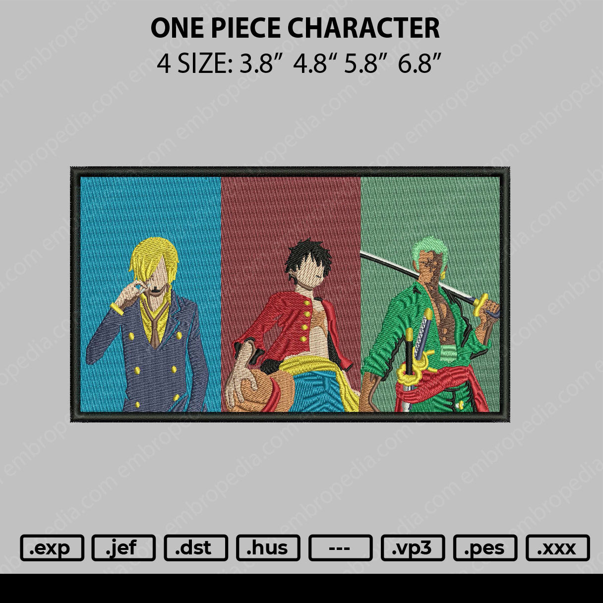 One Piece Character Embroidery File 4 size