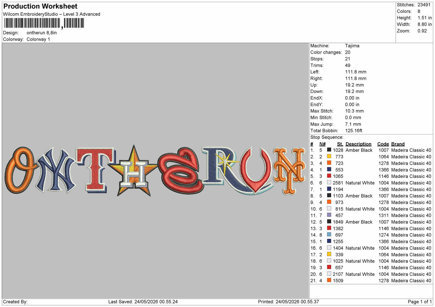ON THE RUN  Embroidery Machine Design File