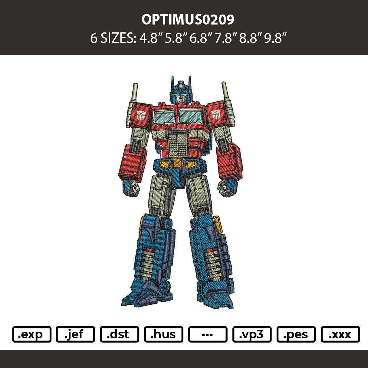 Optimus0209 Embroidery Machine Design File 6 sizes