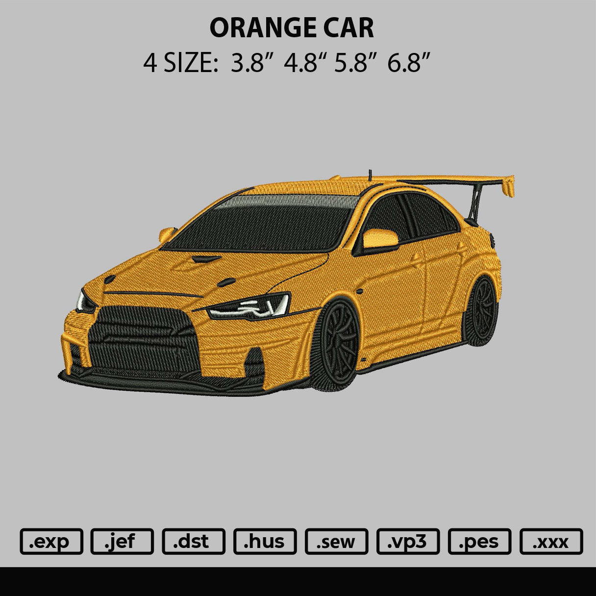 Orange Car Embroidery File 4 size