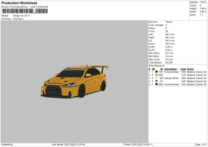 Orange Car Embroidery File 4 size