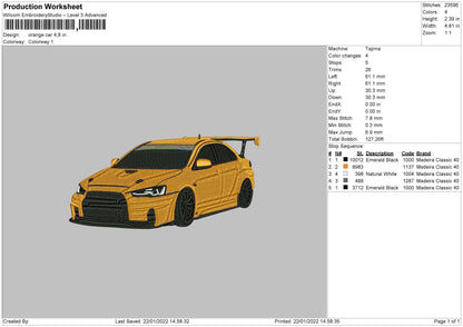 Orange Car Embroidery File 4 size