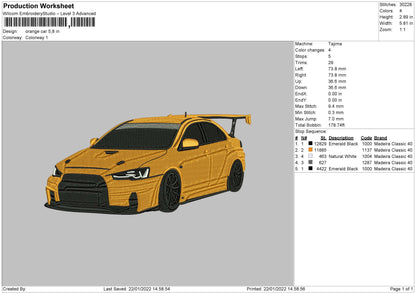 Orange Car Embroidery File 4 size