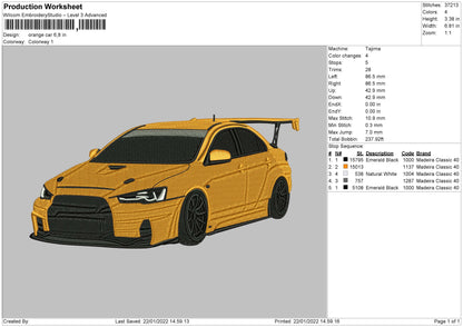 Orange Car Embroidery File 4 size
