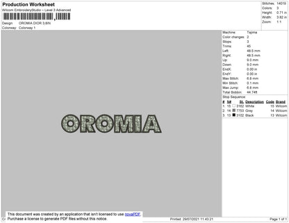 Oromia Text D Pattern Embroidery File 4 size