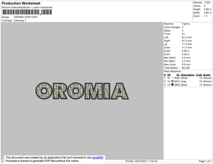 Oromia Text D Pattern Embroidery File 4 size