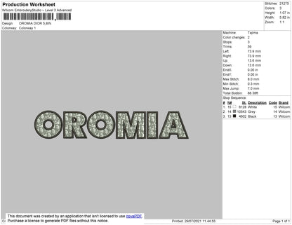Oromia Text D Pattern Embroidery File 4 size