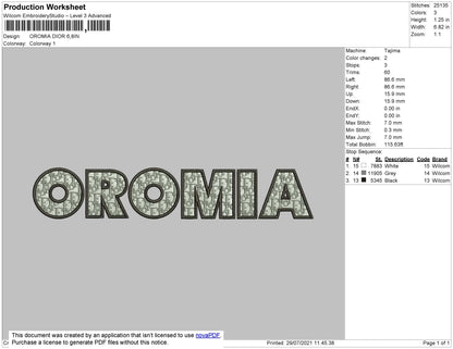 Oromia Text D Pattern Embroidery File 4 size