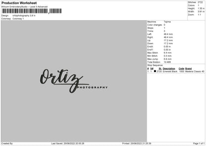 Ortiz Photography Embroidery File 5 sizes