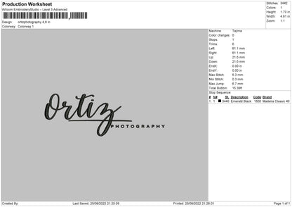 Ortiz Photography Embroidery File 5 sizes