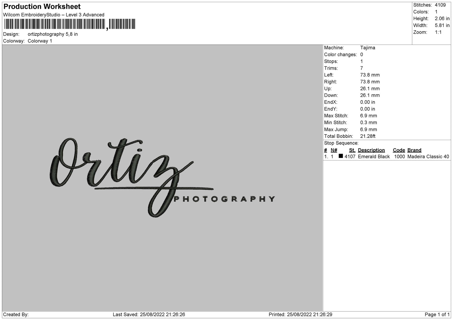 Ortiz Photography Embroidery File 5 sizes