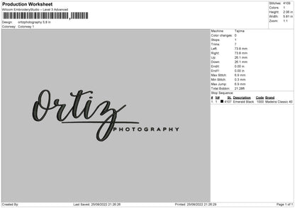 Ortiz Photography Embroidery File 5 sizes