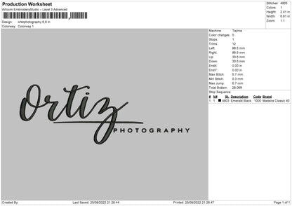 Ortiz Photography Embroidery File 5 sizes