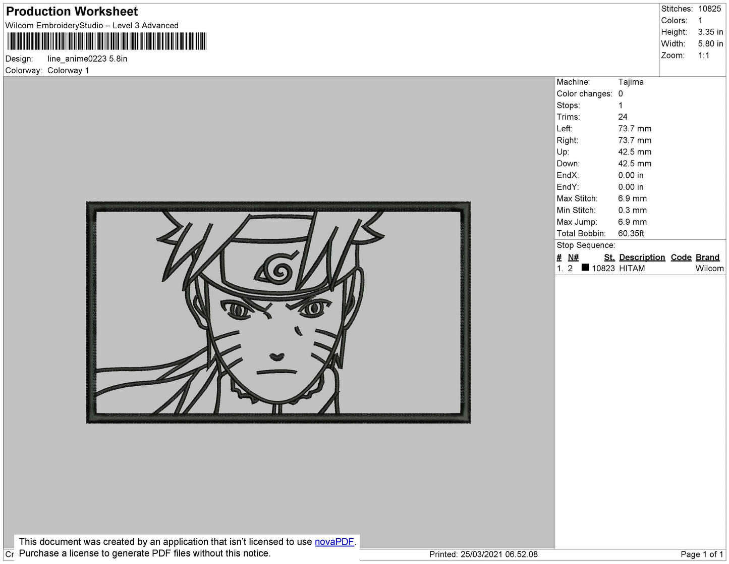 Naruto Rectangle Outline Embroidery File 4 size