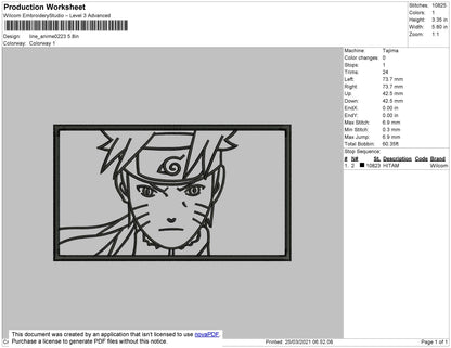 Naruto Rectangle Outline Embroidery File 4 size