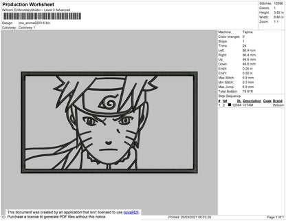 Naruto Rectangle Outline Embroidery File 4 size