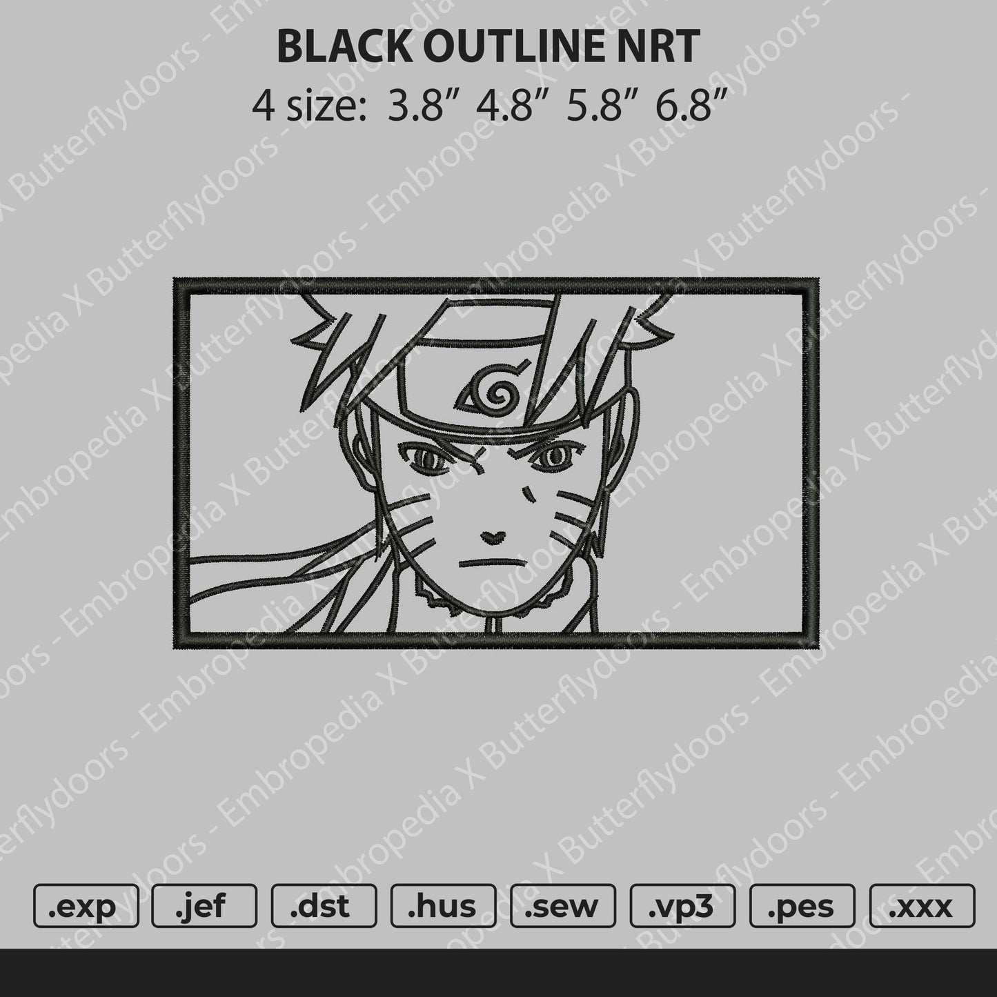 Naruto Rectangle Outline Embroidery File 4 size
