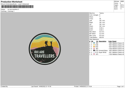 Oui Are Travellers Embroidery File 4 size