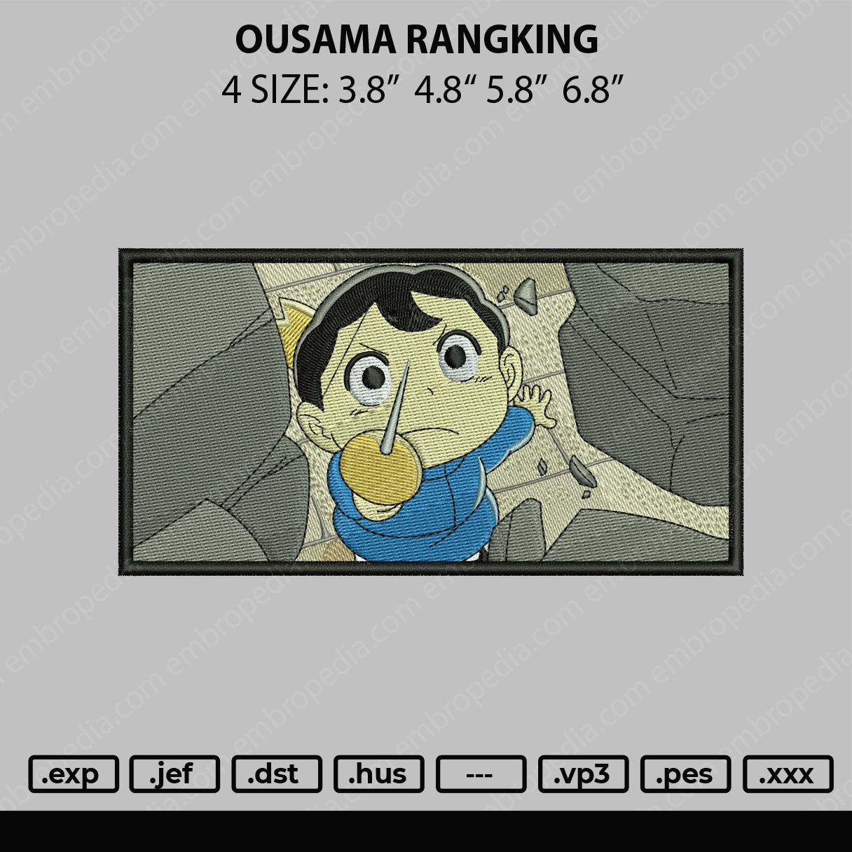 Ousama Rangking V2 Embroidery File 4 size