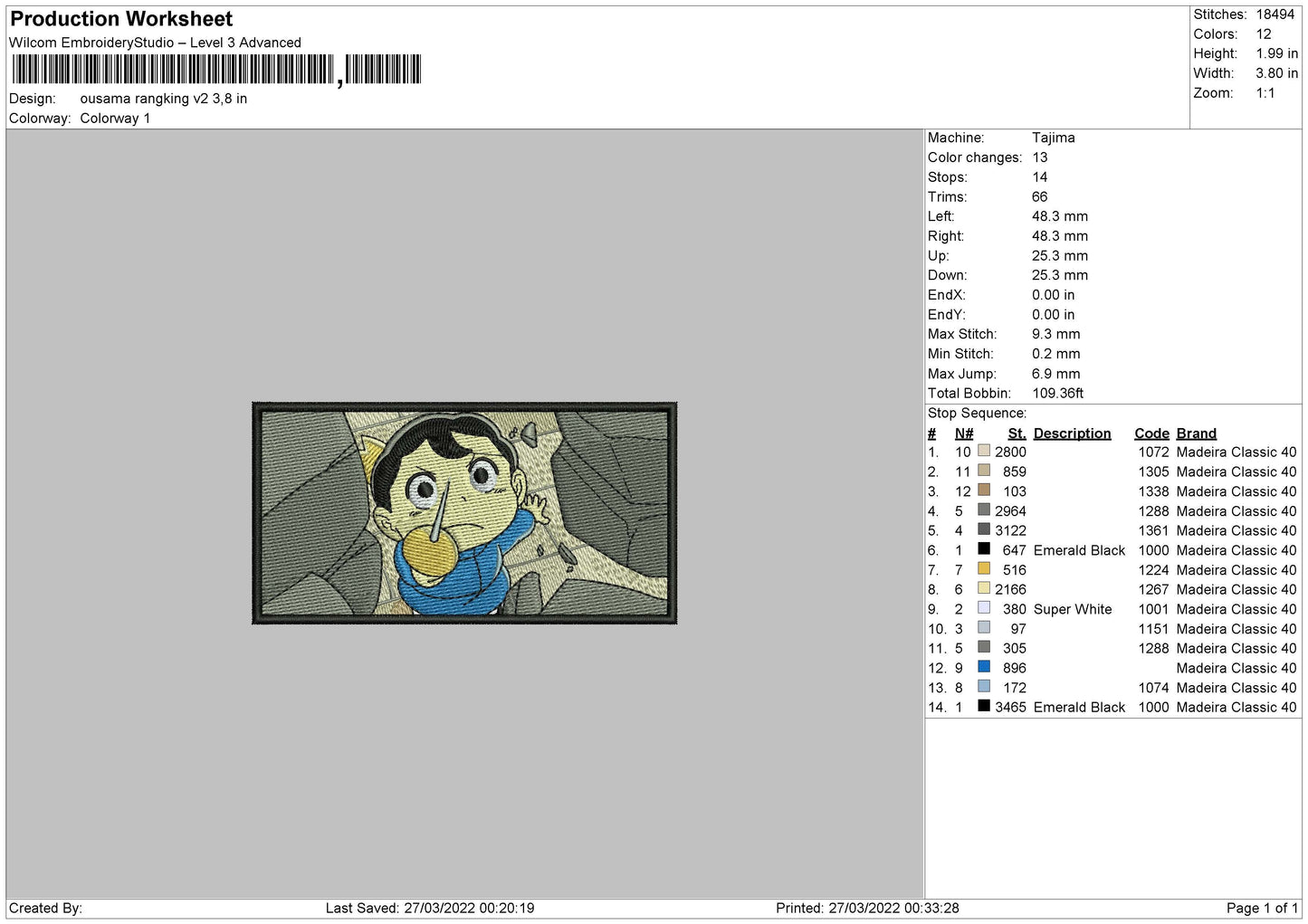 Ousama Rangking V2 Embroidery File 4 size