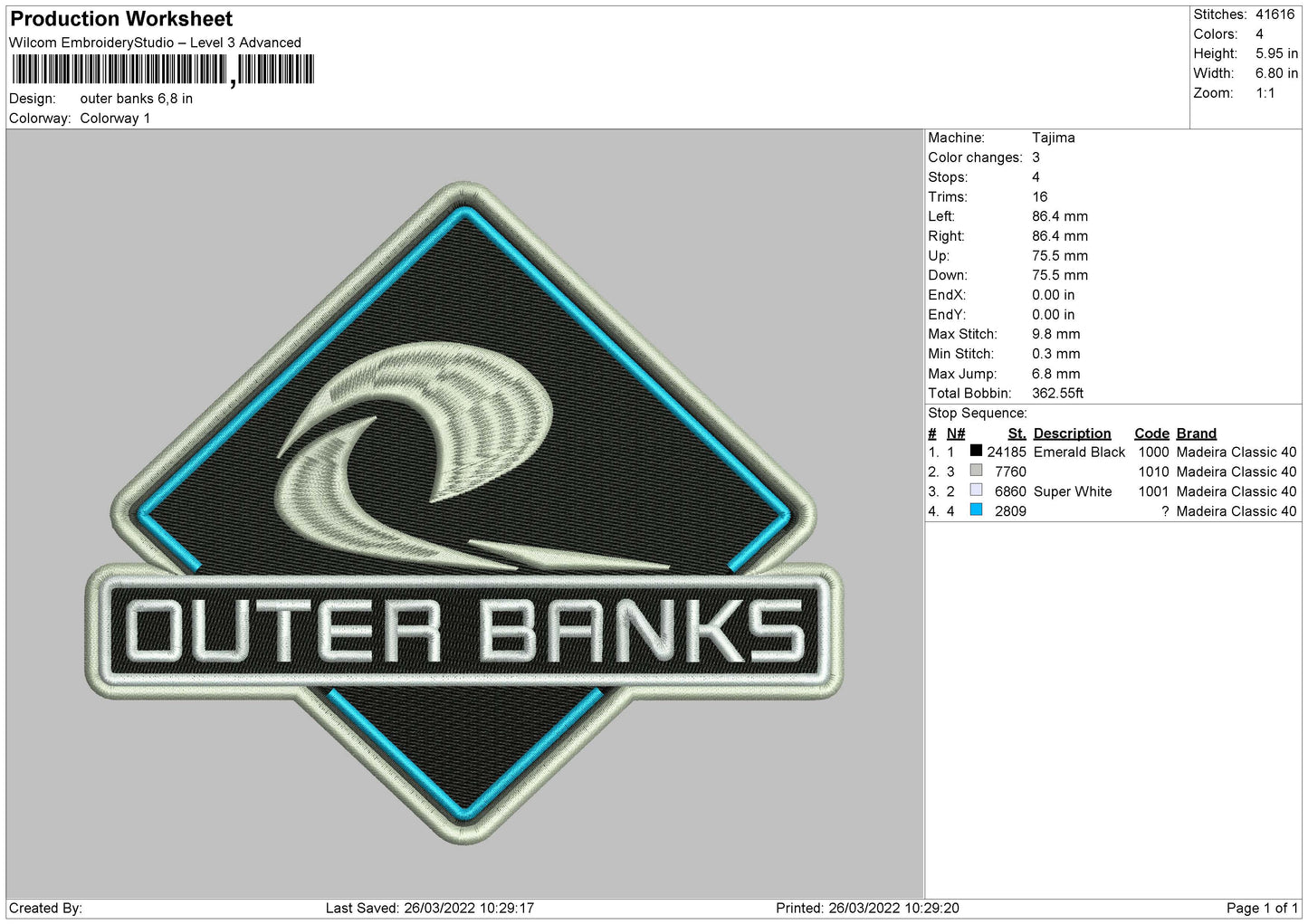 Outer Banks Embroidery File 4 size