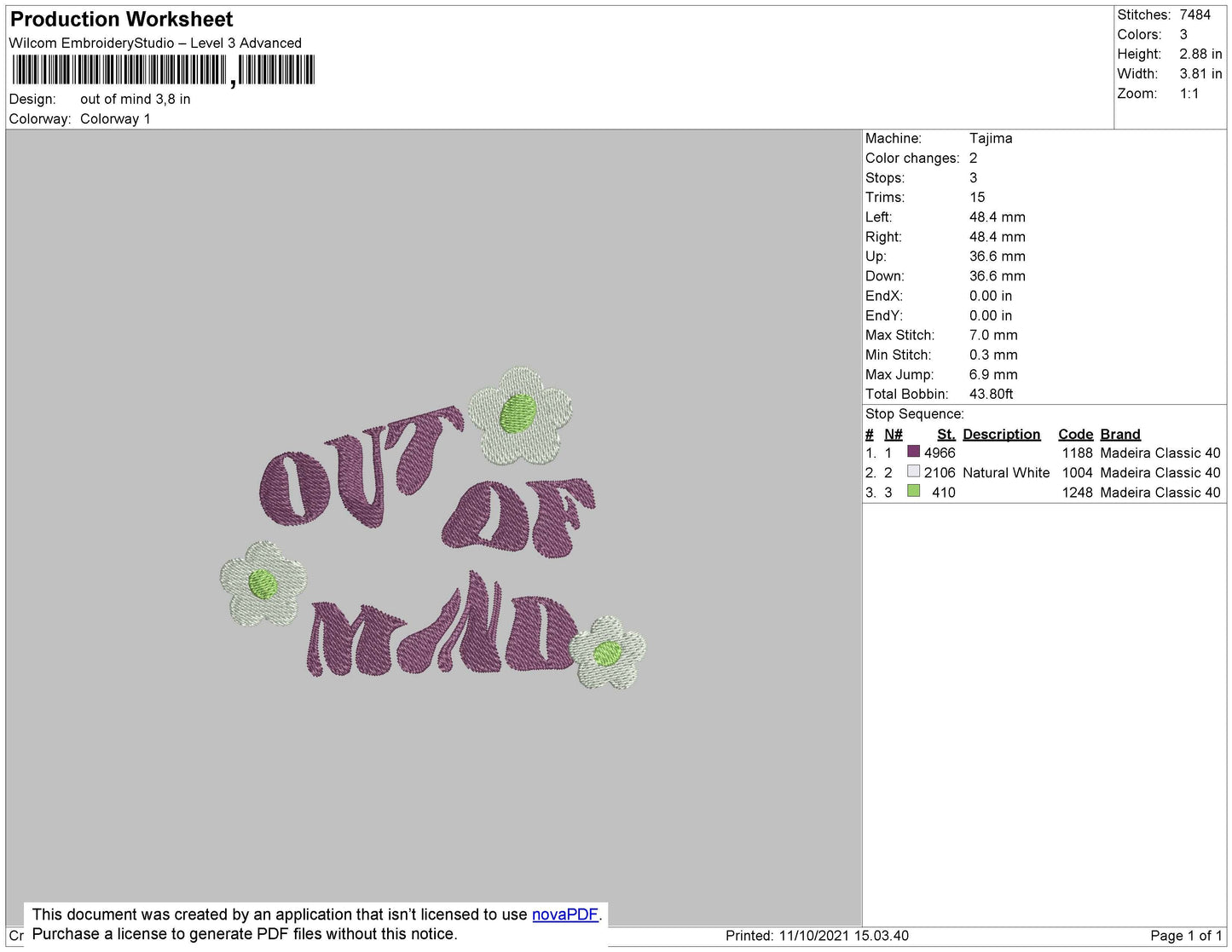 Out Of Mind Embroidery File 4 size