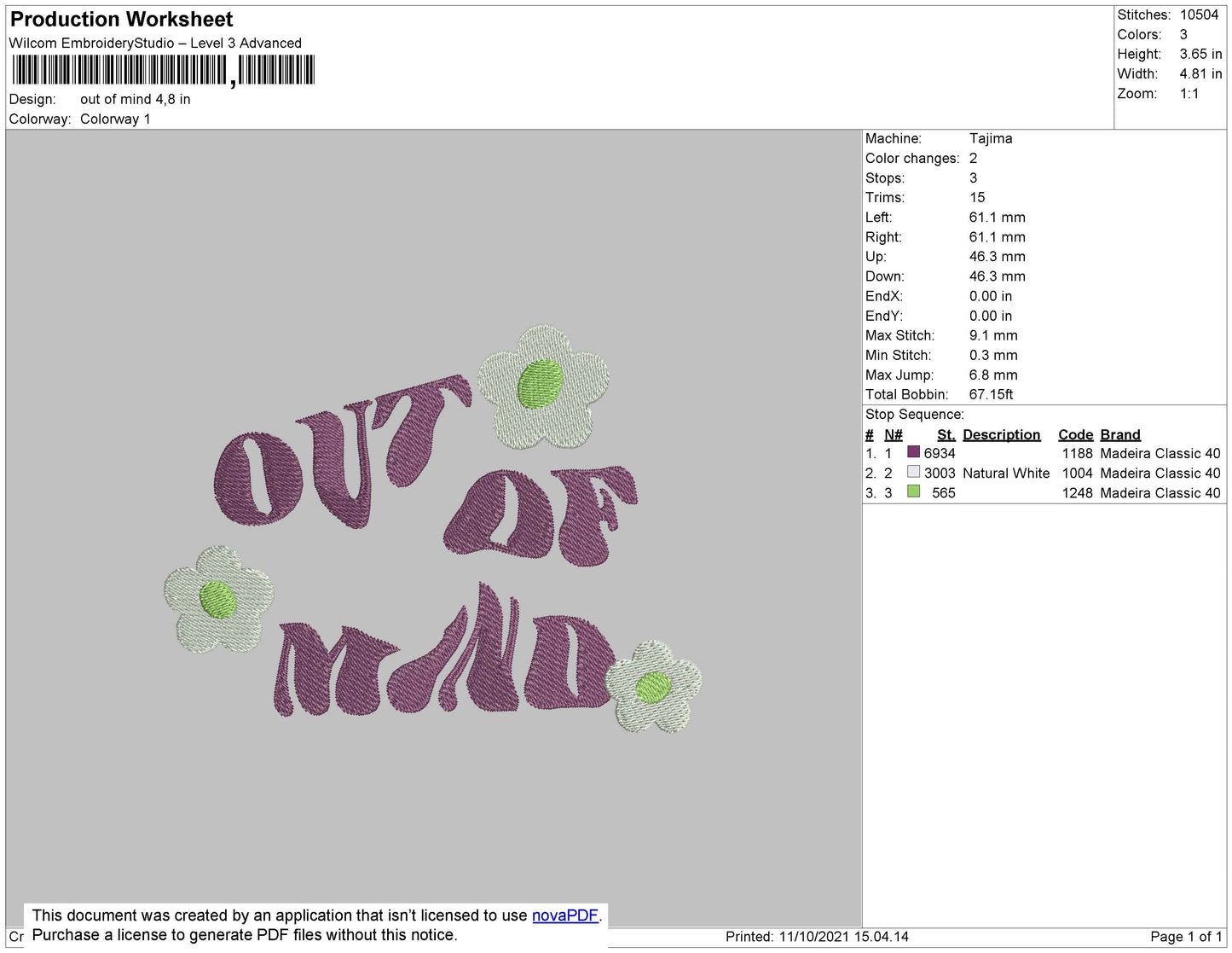 Out Of Mind Embroidery File 4 size