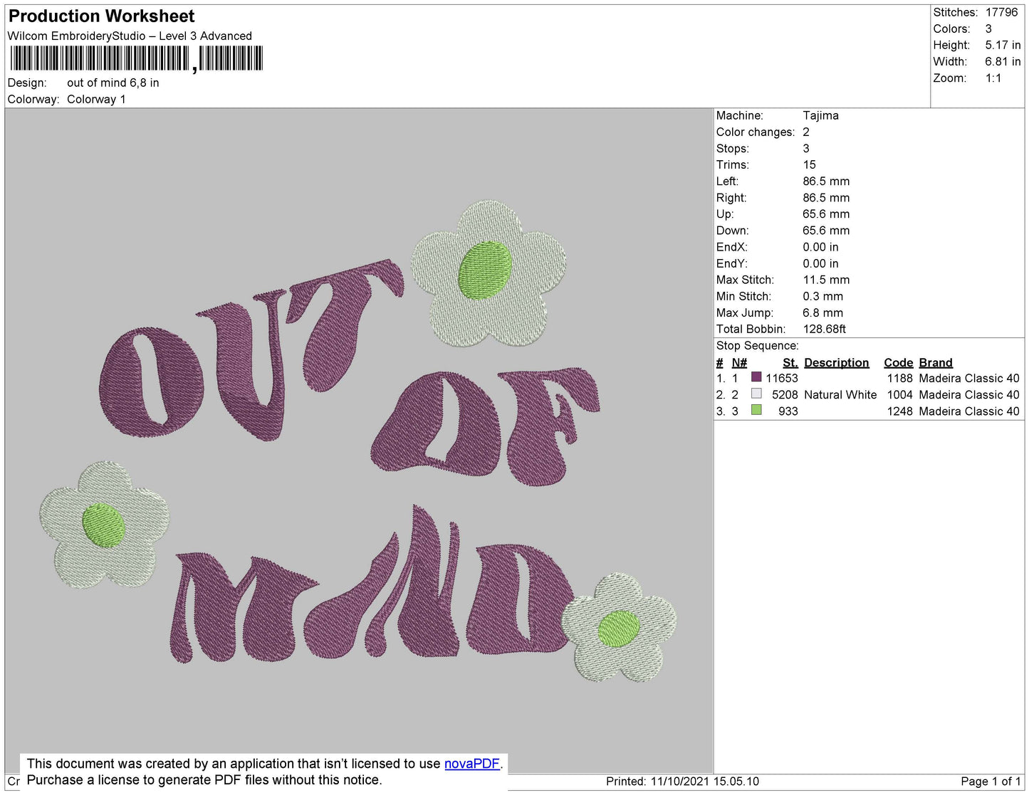 Out Of Mind Embroidery File 4 size