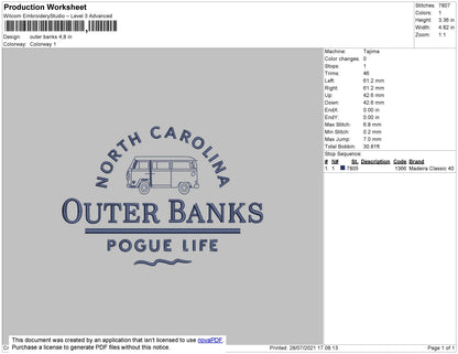 Outer Banks Embroidery File 4 size