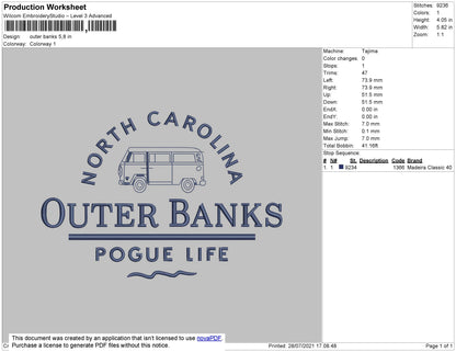 Outer Banks Embroidery File 4 size