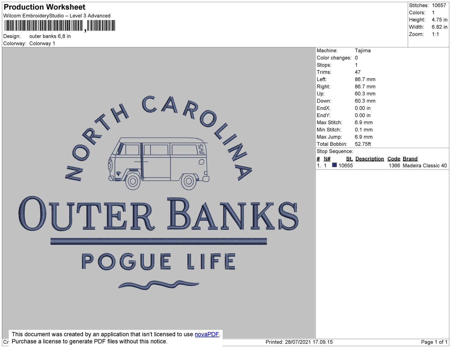 Outer Banks Embroidery File 4 size