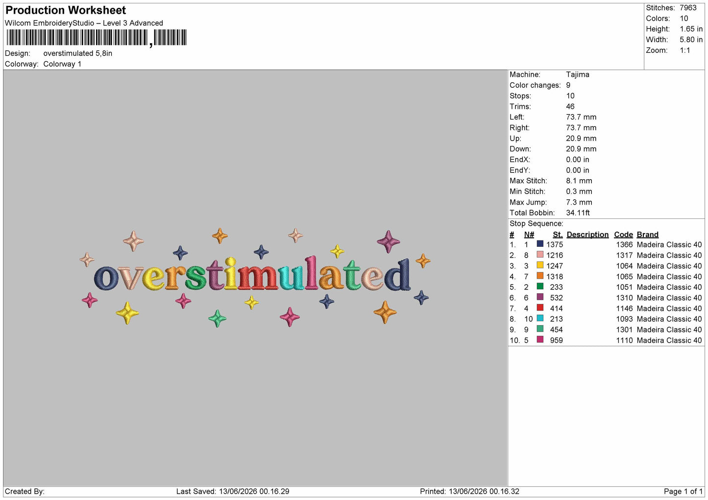 Overstimulatedtext Embroidery File 6 sizes