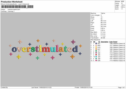 Overstimulatedtext Embroidery File 6 sizes
