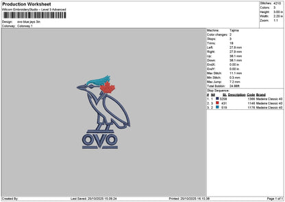 Owl Blue2510 Embroidery File 6 sizes