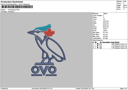 Owl Blue2510 Embroidery File 6 sizes