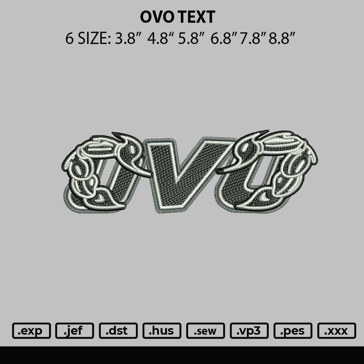 Ovo Text Embroidery File 6 sizes
